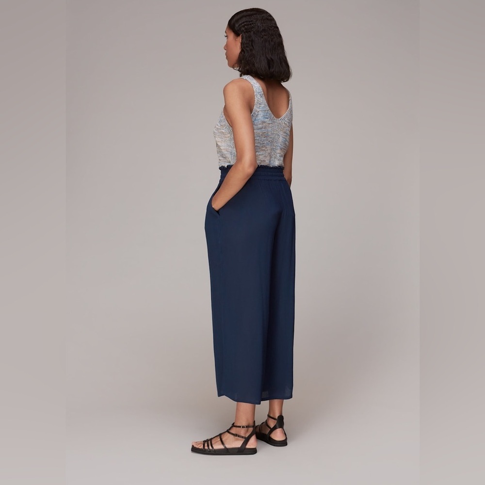 NWT Whistles Imogen Fluid Cropped Trouser Pants Navy Flowy Breezy Elastic Waist - Picture 2 of 12